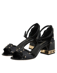 Dolce & Gabbana Black Studded Ankle Strap Sandals Women's Shoes