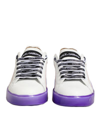 Dolce & Gabbana White Purple Leather Low Top Sneaker Women's Shoes
