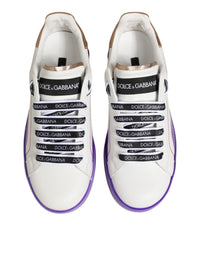 Dolce & Gabbana White Purple Leather Low Top Sneaker Women's Shoes