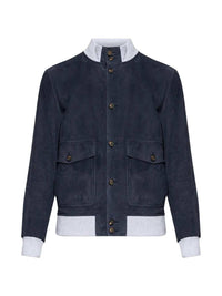 Eleventy Men Leather Jacket With Pocket And Buttons