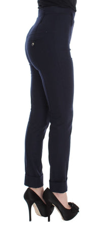 Ermanno Scervino Blue Virgin Wool Slim Fit Casual Women's Pants