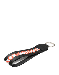 Dolce & Gabbana Dolce & Gabbana Black Logo Polyester Silver Brass Holder Keychain  Keyring