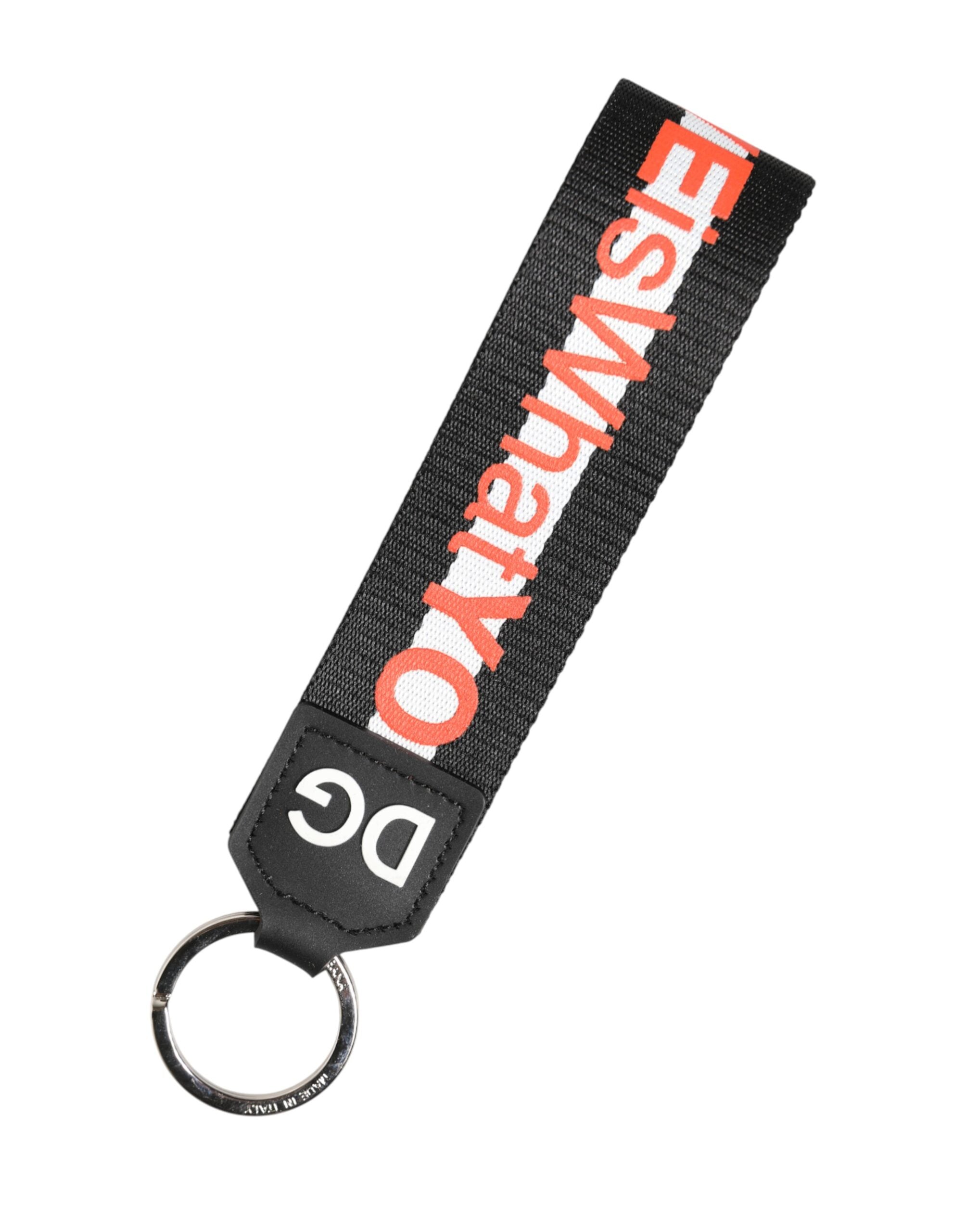 Dolce & Gabbana Dolce & Gabbana Black Logo Polyester Silver Brass Holder Keychain  Keyring