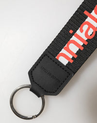 Dolce & Gabbana Dolce & Gabbana Black Logo Polyester Silver Brass Holder Keychain  Keyring