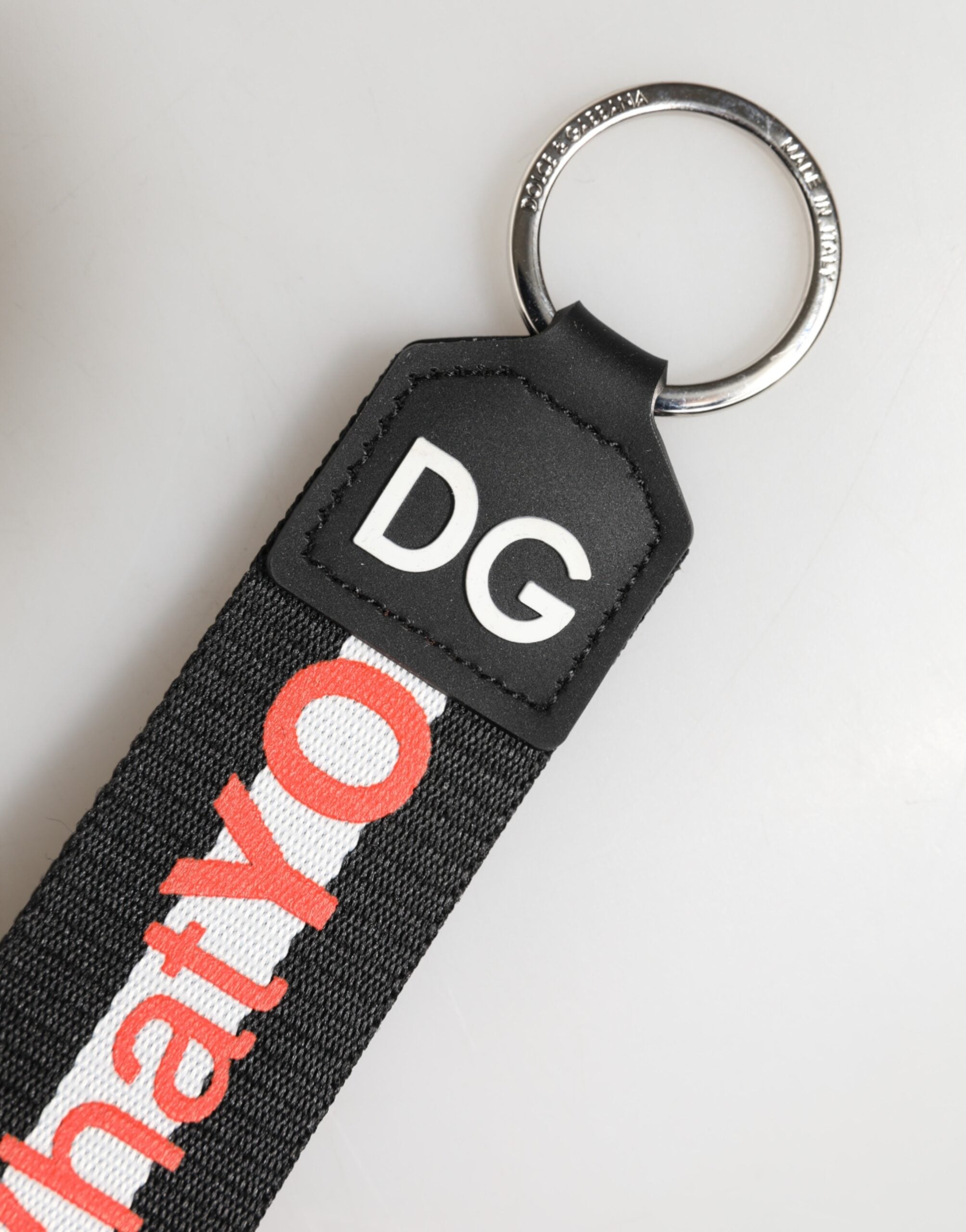 Dolce & Gabbana Dolce & Gabbana Black Logo Polyester Silver Brass Holder Keychain  Keyring