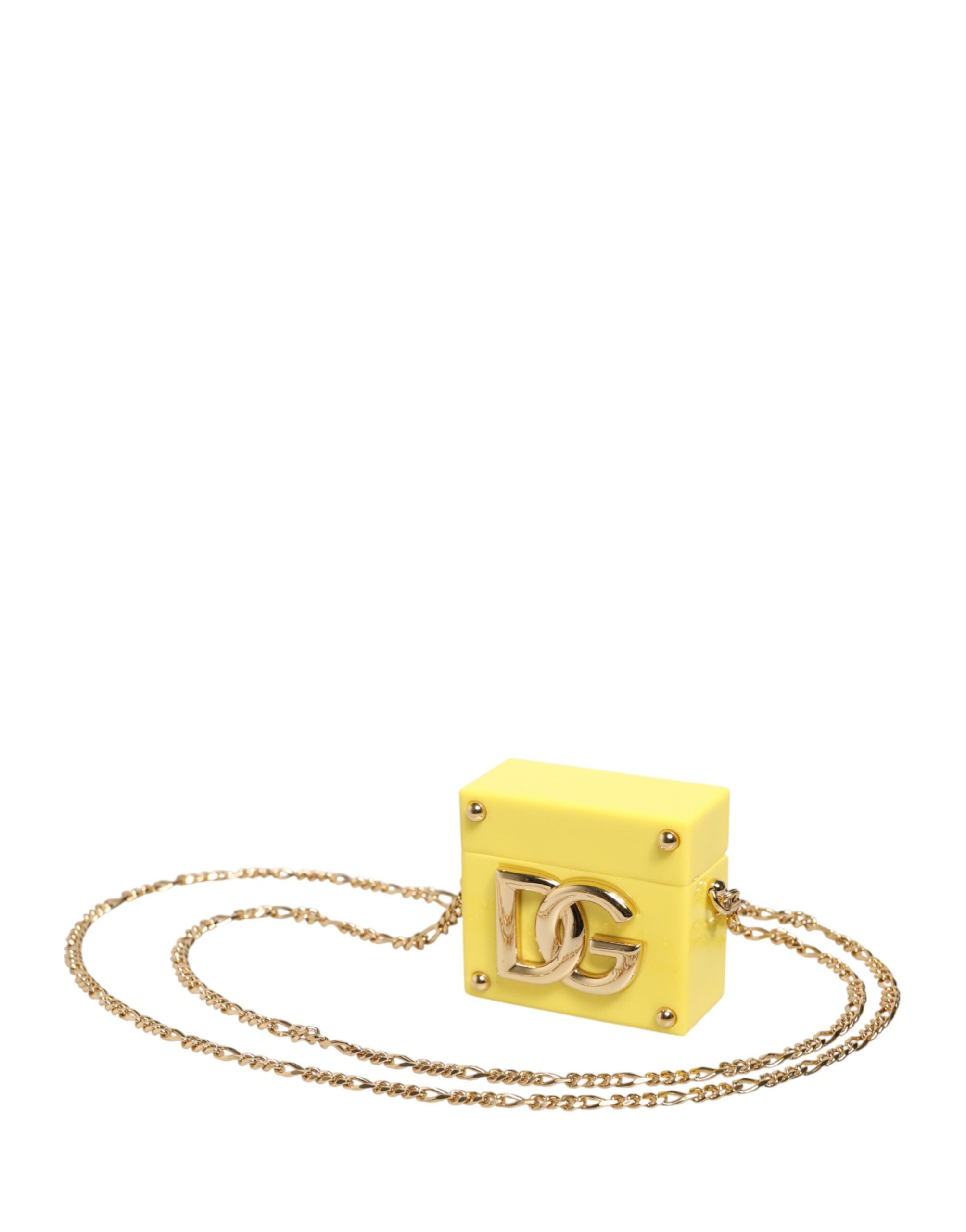 Dolce & Gabbana Dolce & Gabbana Yellow DG Logo Plaque Cover Gold Chain Airpods Women's Case