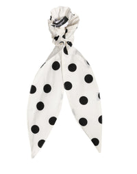 Dolce & Gabbana Scrunchie White Cotton Polka Dot Scarf Tie Accessory Women's Hair