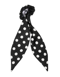 Dolce & Gabbana Dolce & Gabbana Black Cotton Polka Dot Scarf Tie Accessory Hair Women's Scrunchie
