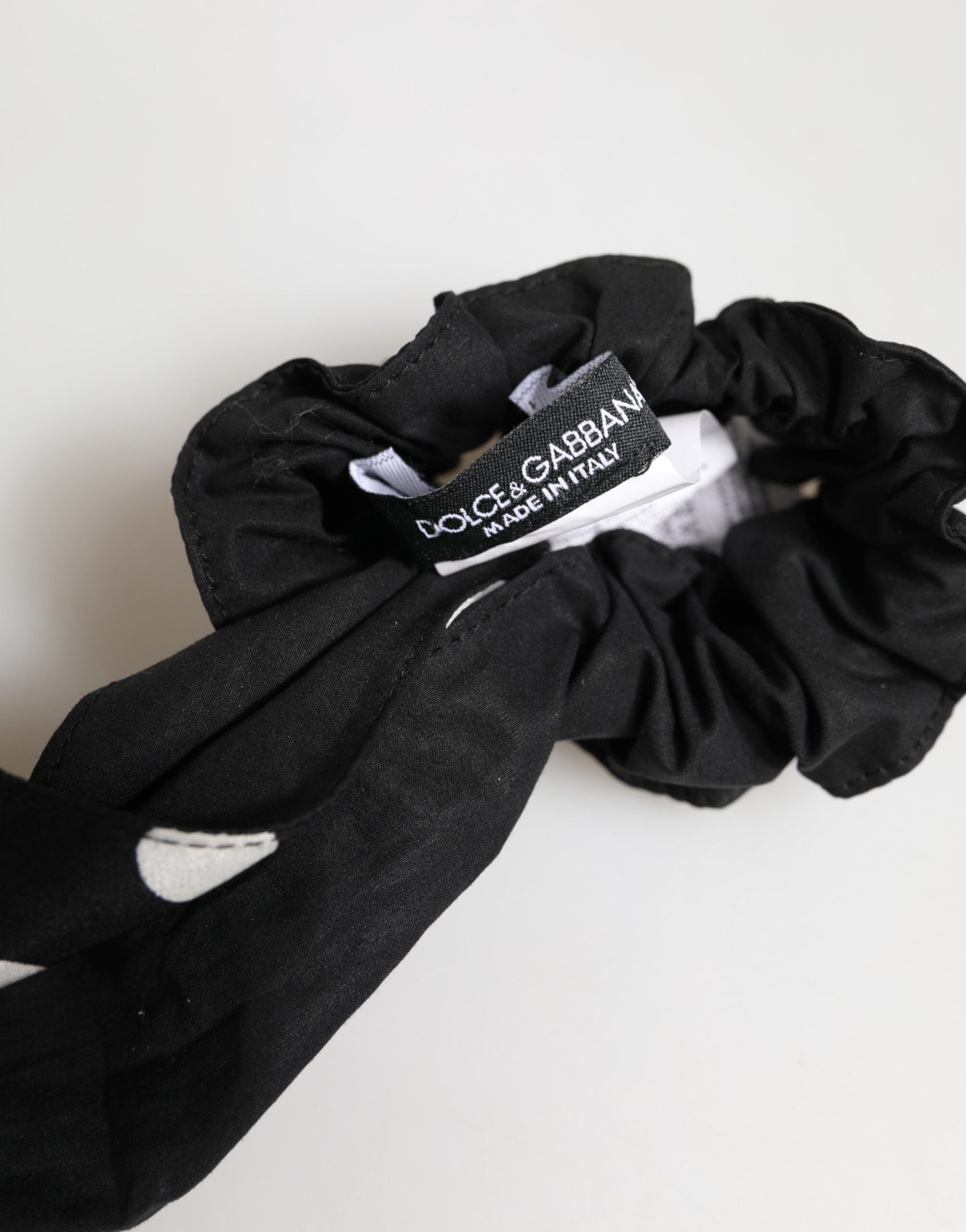 Dolce & Gabbana Dolce & Gabbana Black Cotton Polka Dot Scarf Tie Accessory Hair Women's Scrunchie