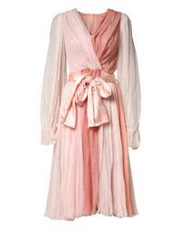 Dolce & Gabbana Pink Silk Tulle Long Sleeve V-neck Women's Dress – Bluefly