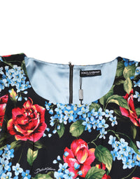 Dolce & Gabbana Black Floral Print Viscose Sheath Midi Women's Dress