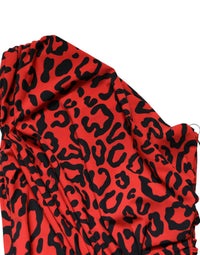 Dolce & Gabbana Red Leopard Print Nylon Sheath Midi Women's Dress