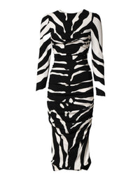 Dolce & Gabbana Black White Zebra Viscose Sheath Midi Women's Dress