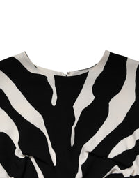 Dolce & Gabbana Black White Zebra Viscose Sheath Midi Women's Dress