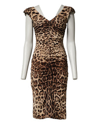 Dolce & Gabbana Brown Leopard Sleeveless Sheath Midi Women's Dress
