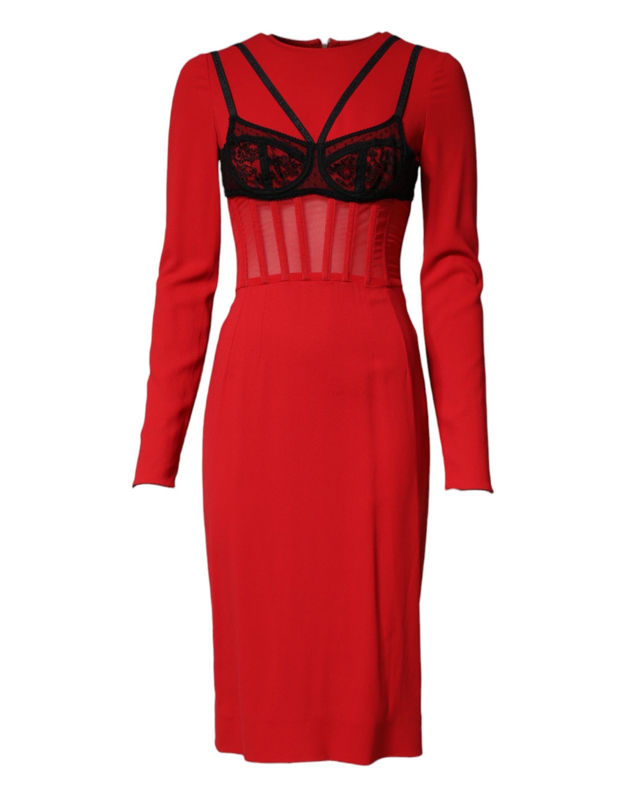 Dolce & Gabbana Black Red Contrasting Bra Cady Midi Women's Dress