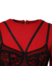 Dolce & Gabbana Black Red Contrasting Bra Cady Midi Women's Dress