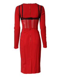 Dolce & Gabbana Black Red Contrasting Bra Cady Midi Women's Dress
