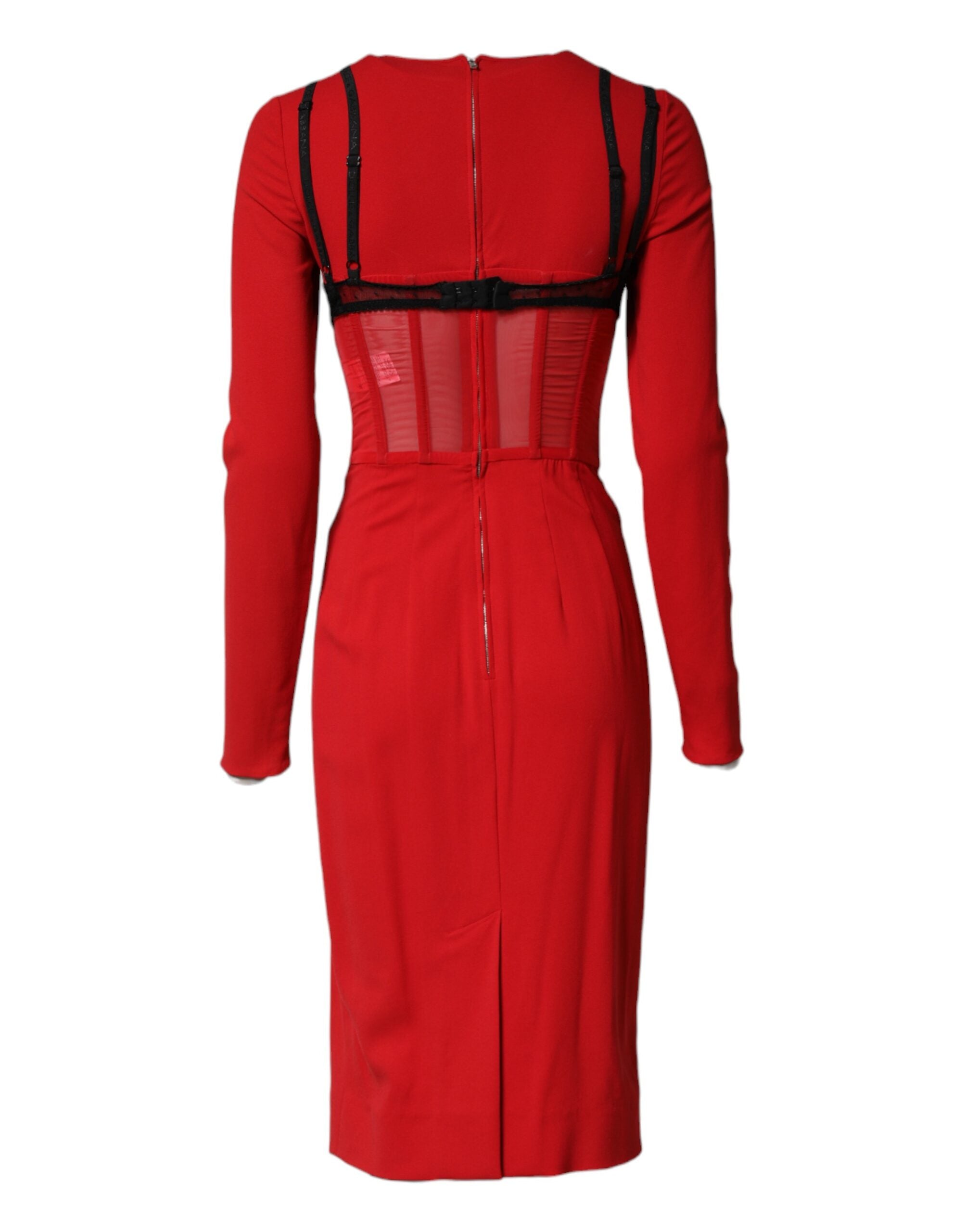 Dolce & Gabbana Black Red Contrasting Bra Cady Midi Women's Dress