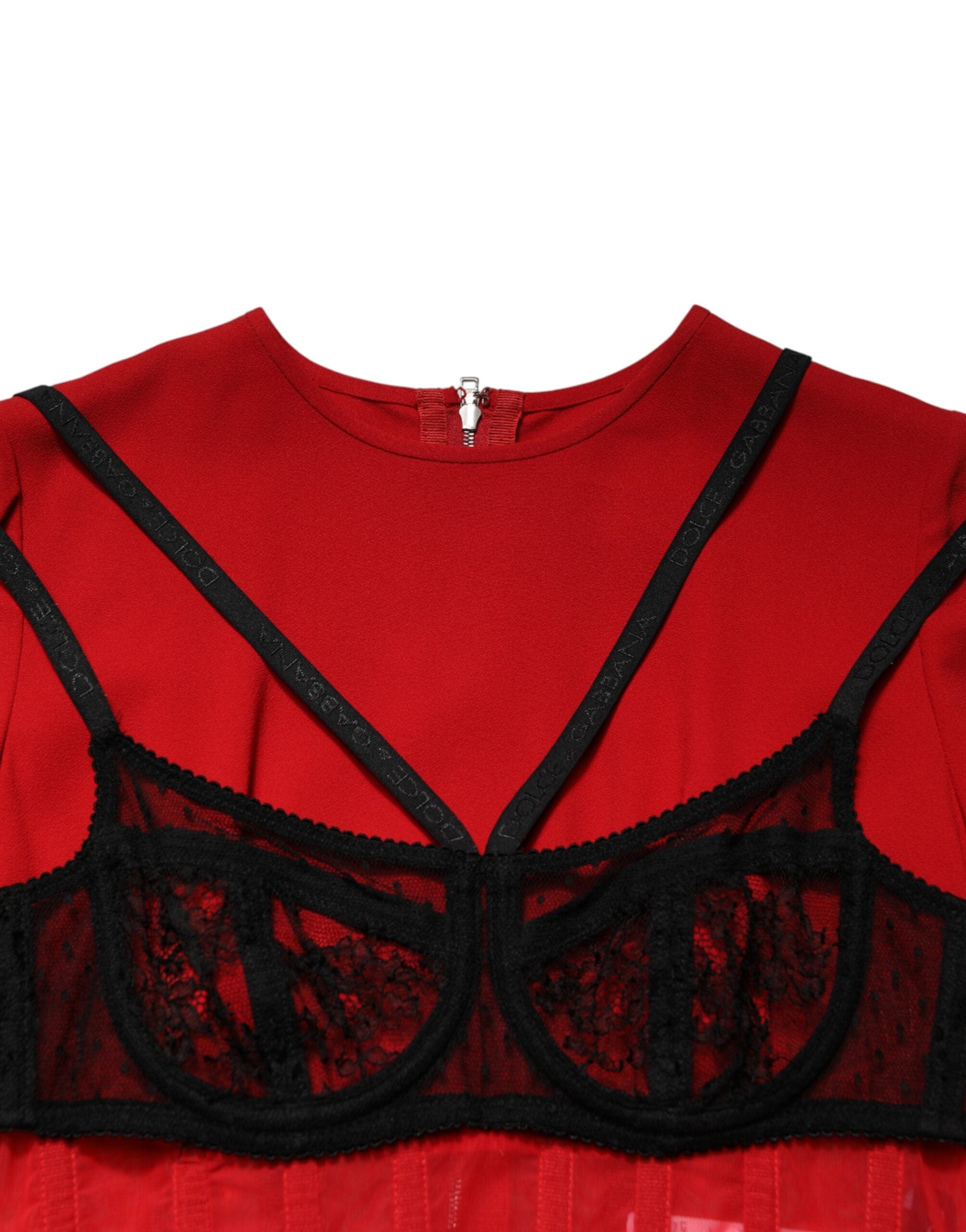 dolce and gabbana red and black lace dress Dolce & Gabbana Black Lace Red Heart Shift Dress