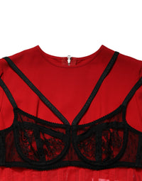 Dolce & Gabbana Black Red Contrasting Bra Cady Midi Women's Dress