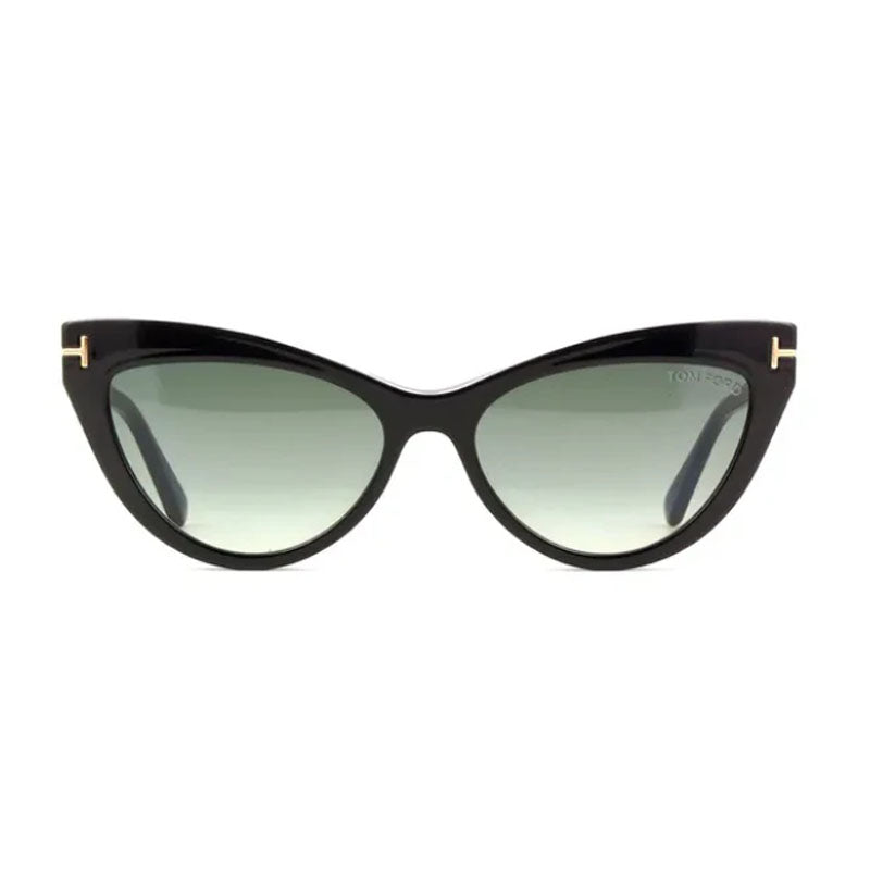 Tom Ford Eyeglasses Cat Eye Full Rim, Shiny Black Frame and Clear Blue Light Block with Magnetic Clip-On Smoke Gradient Lens FT5896-B001