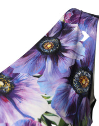 Dolce & Gabbana Purple Anemone Print Pleated Midi Women's Dress
