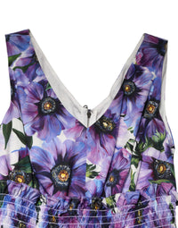 Dolce & Gabbana Purple Anemone Print Pleated Midi Women's Dress