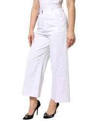 Dolce & Gabbana White Cotton High Waist WideLeg Cropped Women's Pants