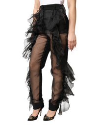 Dolce & Gabbana Black High Waist Tulle Wool Trouser Women's Pants