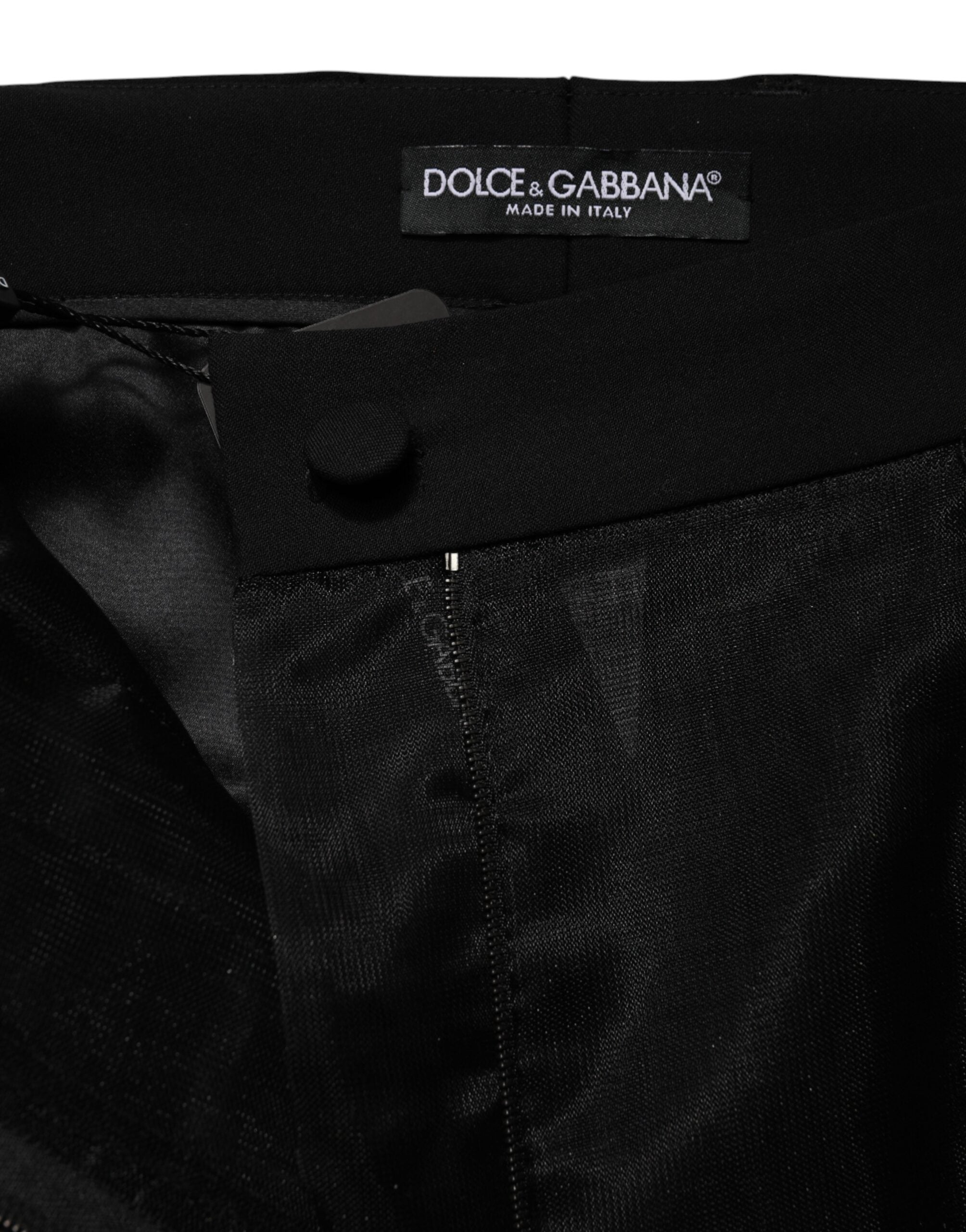Dolce & Gabbana Black High Waist Tulle Wool Trouser Women's Pants