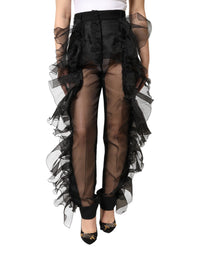 Dolce & Gabbana Black High Waist Tulle Wool Trouser Women's Pants