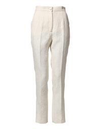 Dolce & Gabbana White Cotton Floral Brocade Dress Women's Pants