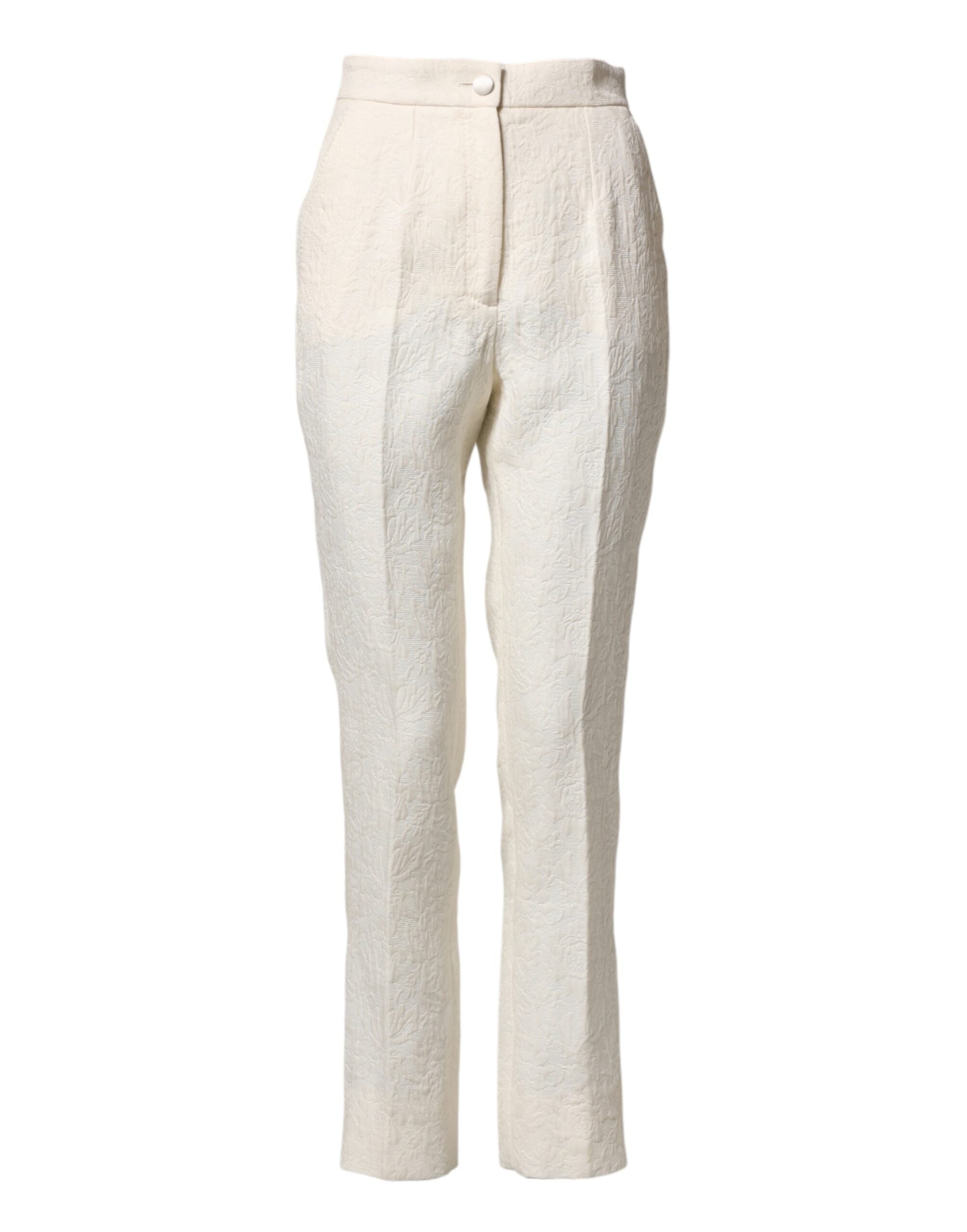 Dolce & Gabbana White Cotton Floral Brocade Dress Women's Pants
