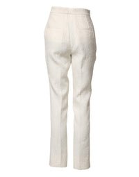 Dolce & Gabbana White Cotton Floral Brocade Dress Women's Pants