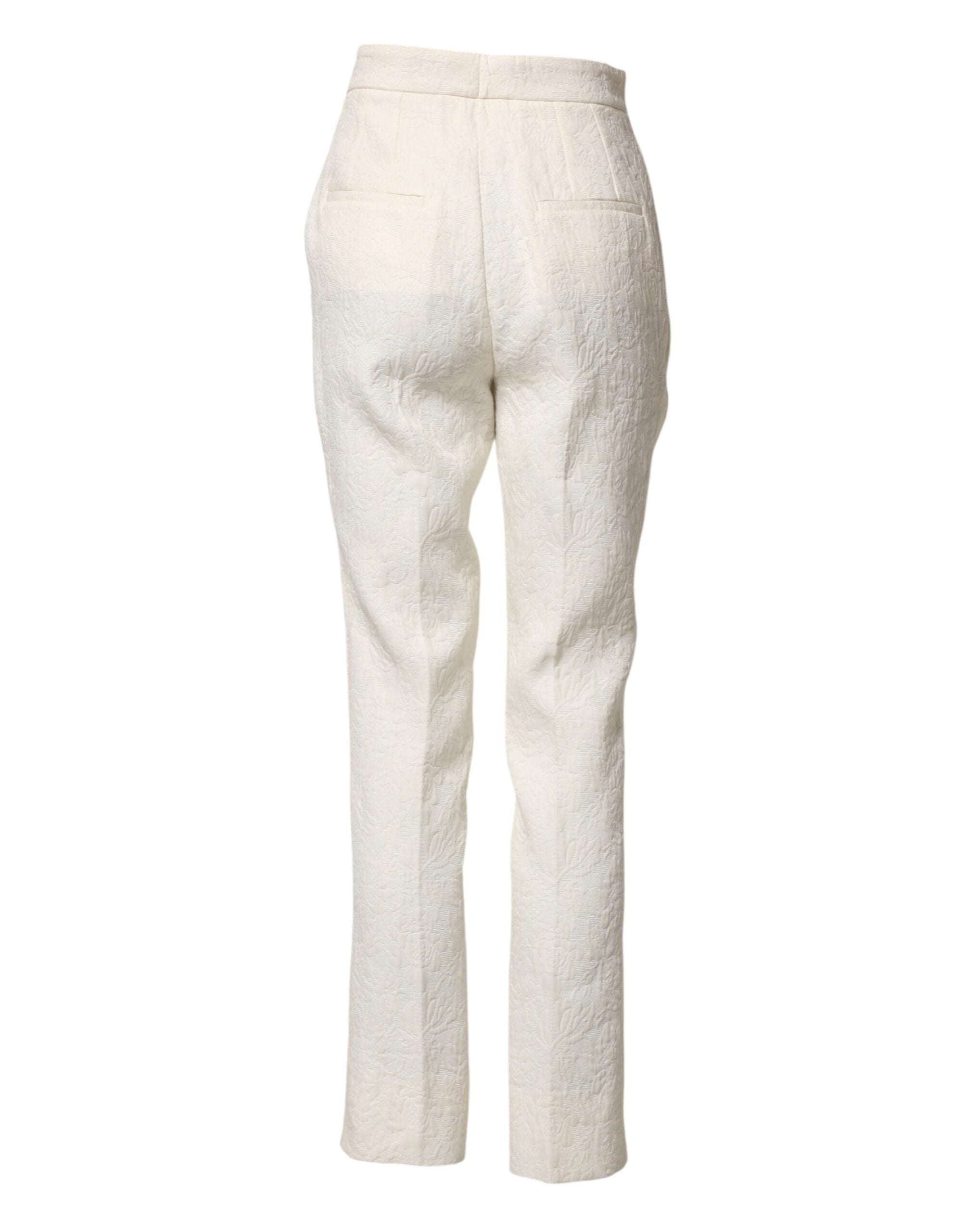 Dolce & Gabbana White Cotton Floral Brocade Dress Women's Pants