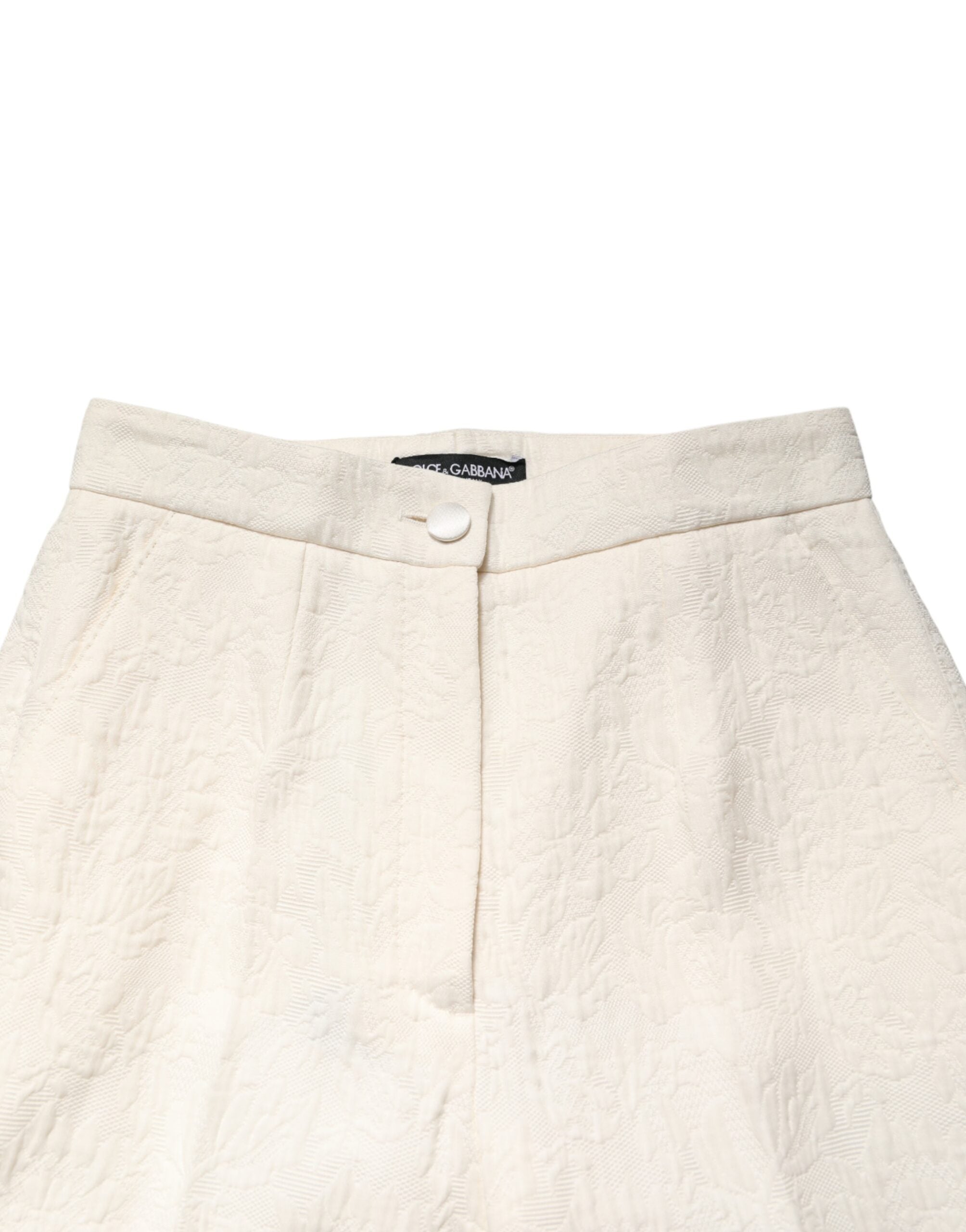 Dolce & Gabbana White Cotton Floral Brocade Dress Women's Pants