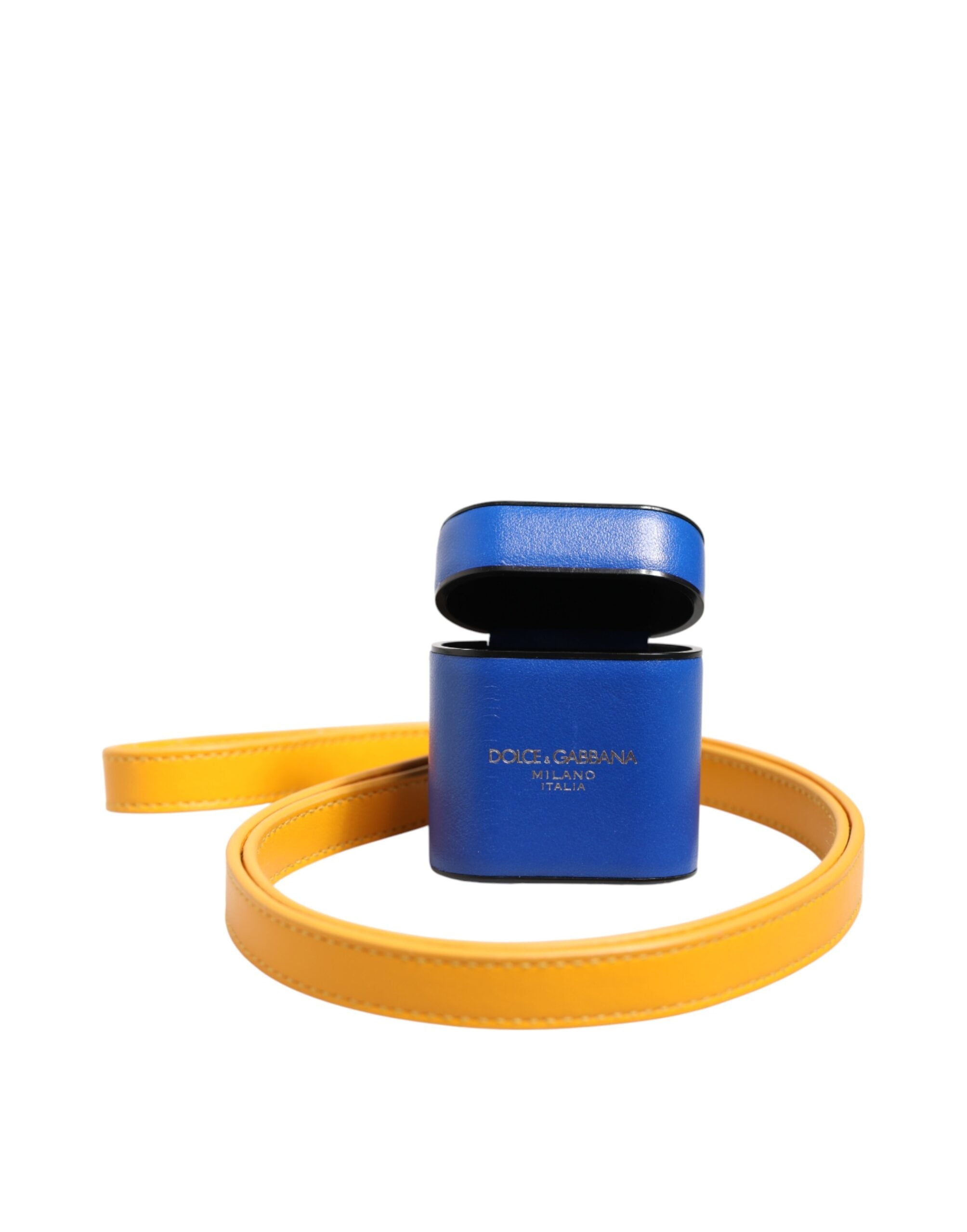 Dolce & Gabbana Dolce & Gabbana Blue Yellow Calfskin Leather Logo Strap Men Airpods Men's Case