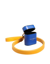 Dolce & Gabbana Dolce & Gabbana Blue Yellow Calfskin Leather Logo Strap Men Airpods Men's Case