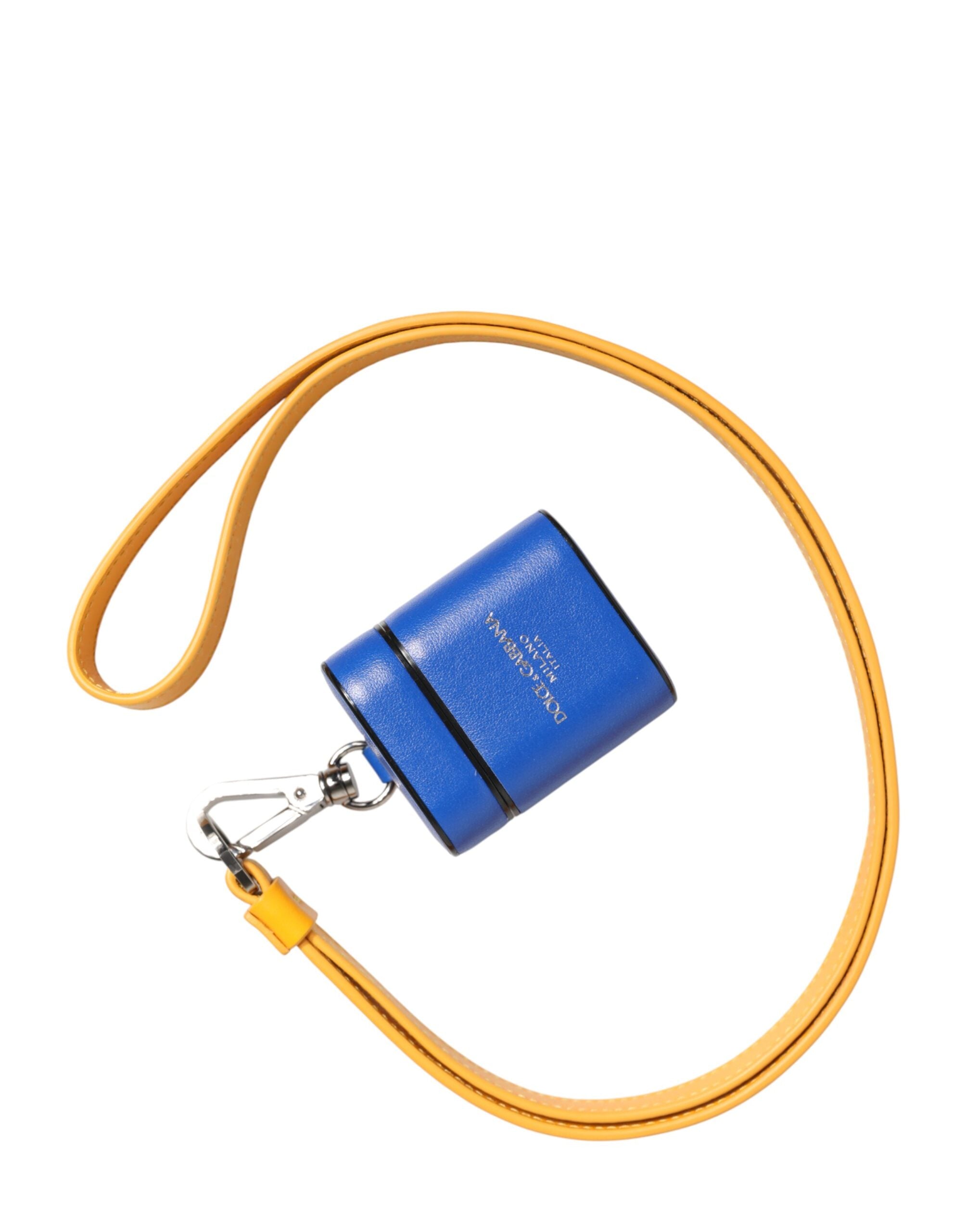 Dolce & Gabbana Dolce & Gabbana Blue Yellow Calfskin Leather Logo Strap Men Airpods Men's Case