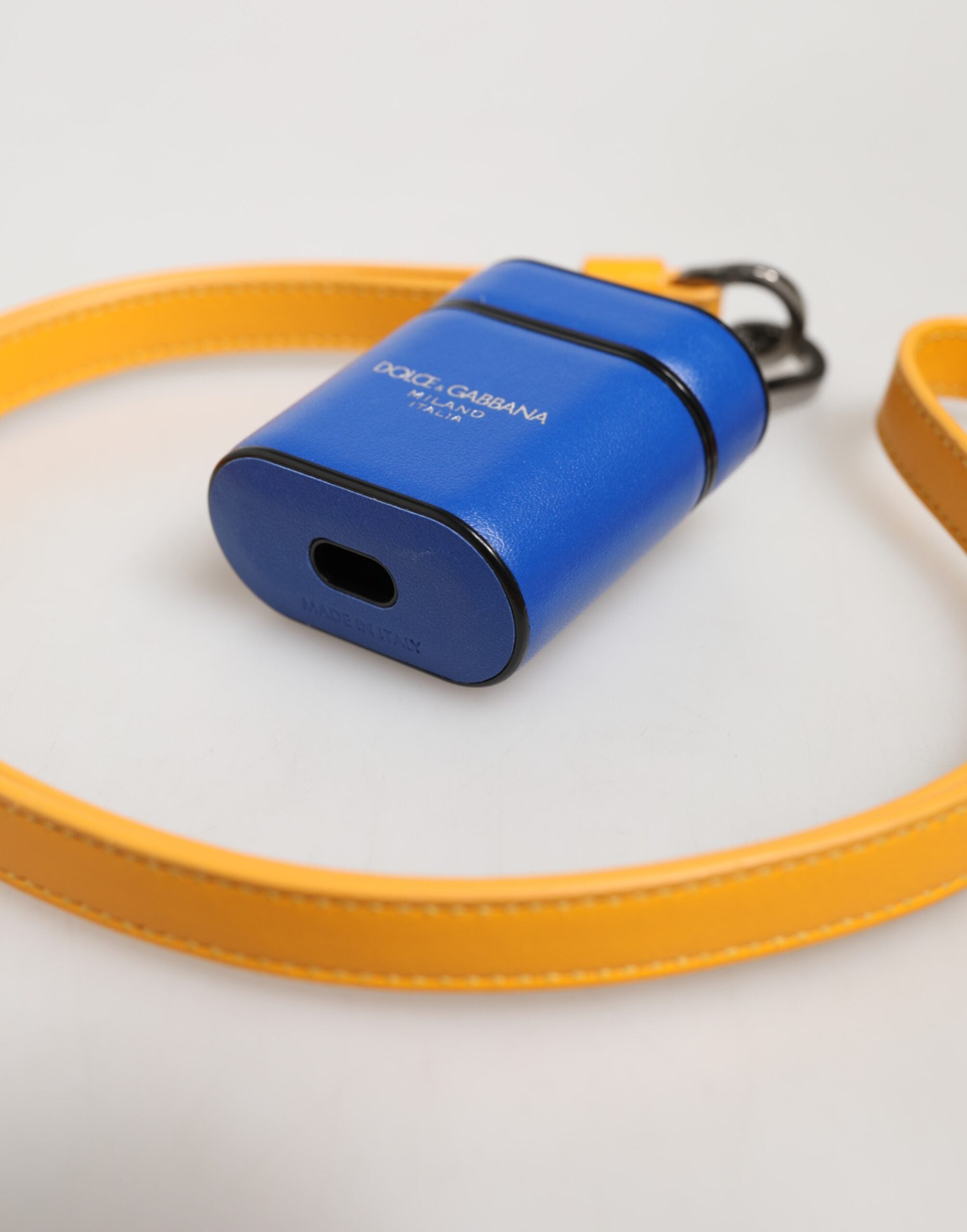 Dolce & Gabbana Dolce & Gabbana Blue Yellow Calfskin Leather Logo Strap Men Airpods Men's Case