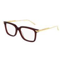 Bottega Veneta Eyeglasses Square Full Rim, Burgundy/Gold Frame and Clear Demo Lenses Lens BV1009O004