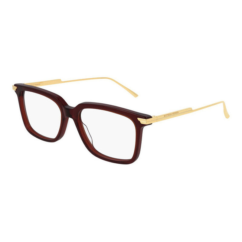 Bottega Veneta Eyeglasses Square Full Rim, Burgundy/Gold Frame and Clear Demo Lenses Lens BV1009O004