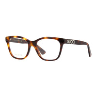 Gucci Eyeglasses Square Full Rim, Shiny Havana Frame and Clear Demo Lenses Lens GG0420O003