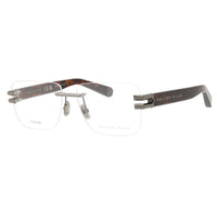 Philipp Plein Eyeglasses Rectangle Rimless, Shiny Gunmetal Frame and Clear Demo Lenses Lens VPP086M0568