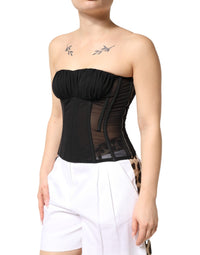 Dolce & Gabbana Black Silk Lace Bustier Corset Strapless Women's Top