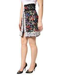 Dolce & Gabbana Black Floral Lace Cotton HighWaist Mini Women's Skirt