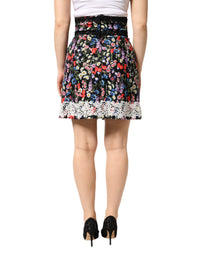 Dolce & Gabbana Black Floral Lace Cotton HighWaist Mini Women's Skirt