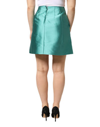 Dolce & Gabbana Green Polyester Button High Waist Mini Women's Skirt