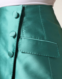 Dolce & Gabbana Green Polyester Button High Waist Mini Women's Skirt